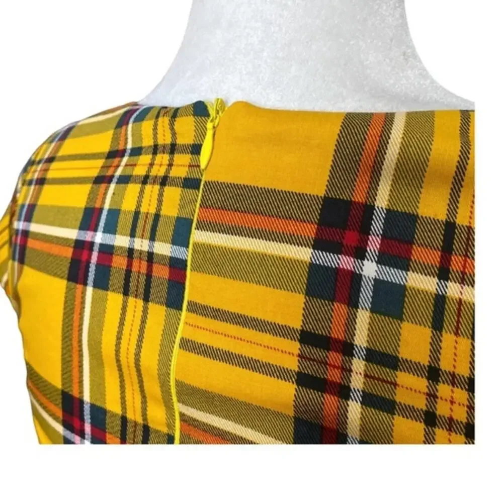 Hanpceirs Cap Sleeve 1950s Retro Vintage Style swing Gold Plaid Dress size XS